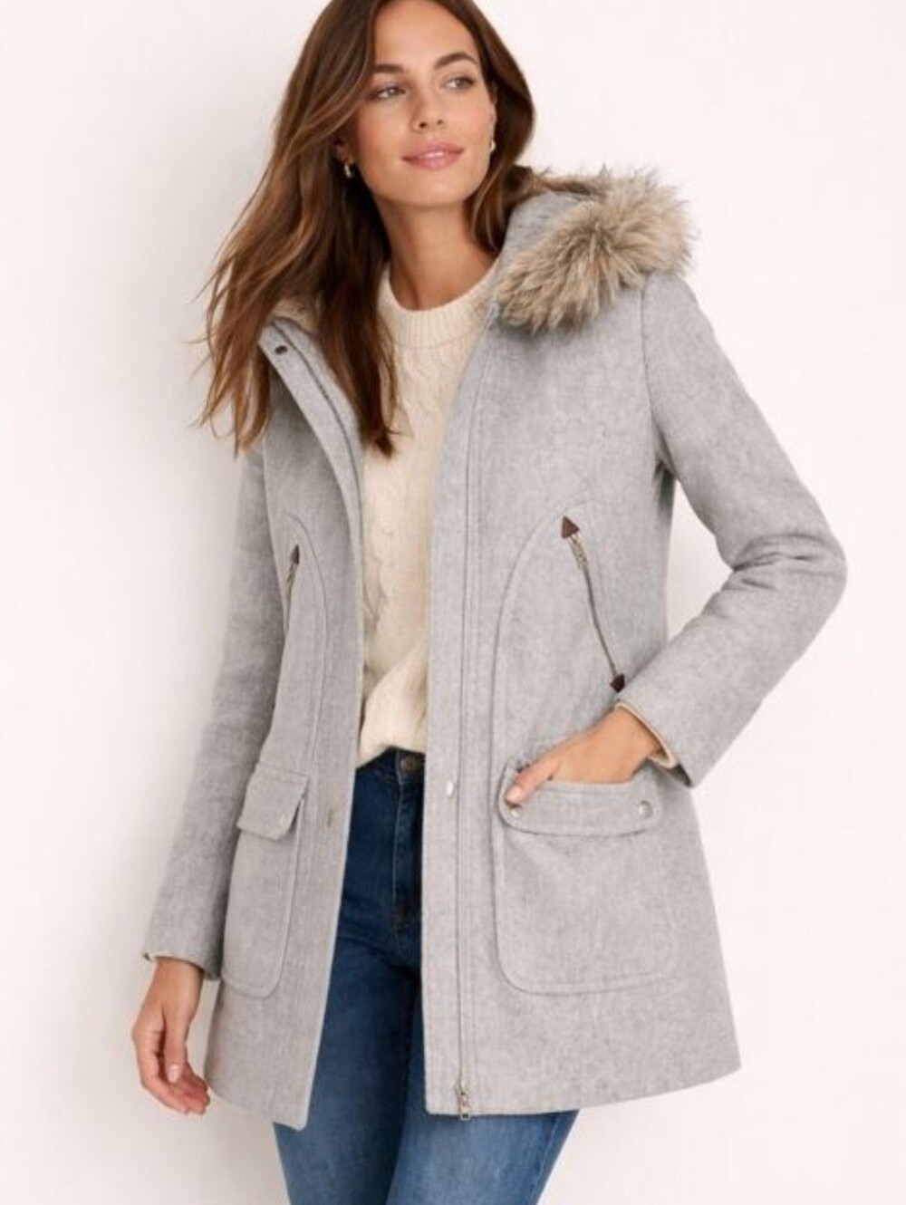 J. Crew Chateau Wool Parka In Italian Stadium Wool Cloth By NELLO GORI Faux Fur